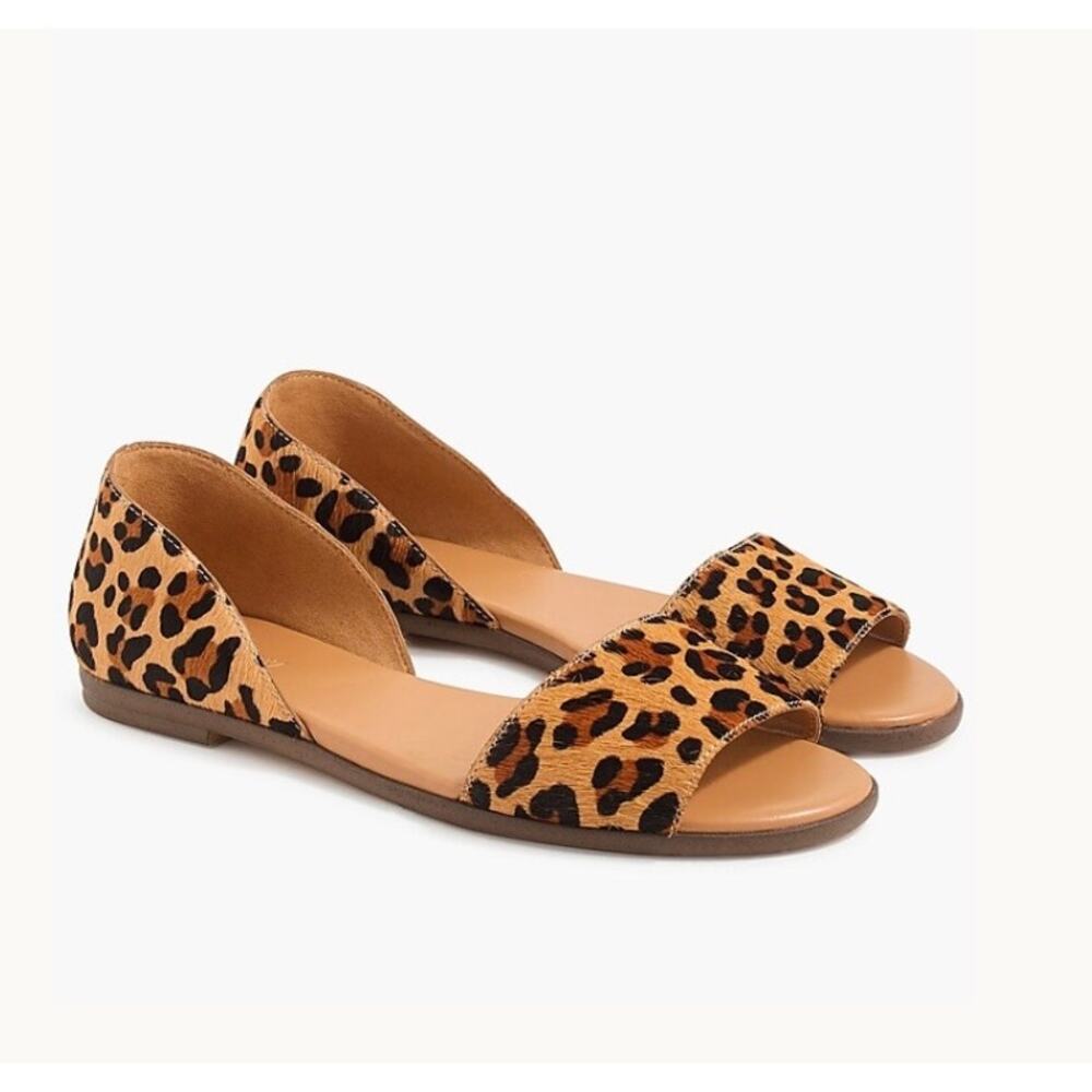 J. Crew Morgan leopard calf hair peep-toe flats - size 8 - V8